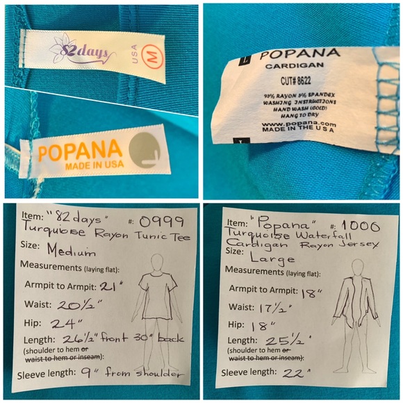 🔥5/$20🔥 “Popana” Turquoise Stretch Rayon Cardigan and Tee Tunic size M & L - Picture 7 of 10
